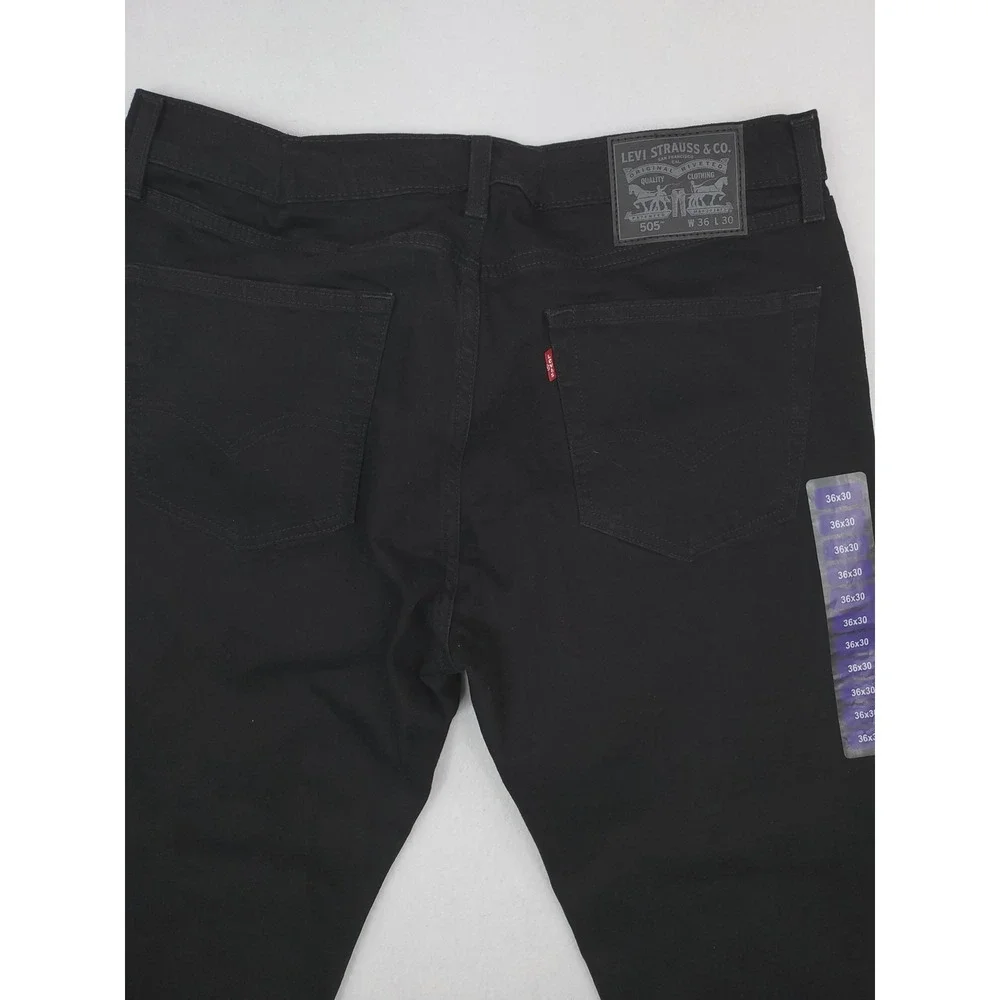 Levis 505 Jeans Mens 36x30 Black Regular Straight Leg Stretch Denim Pants